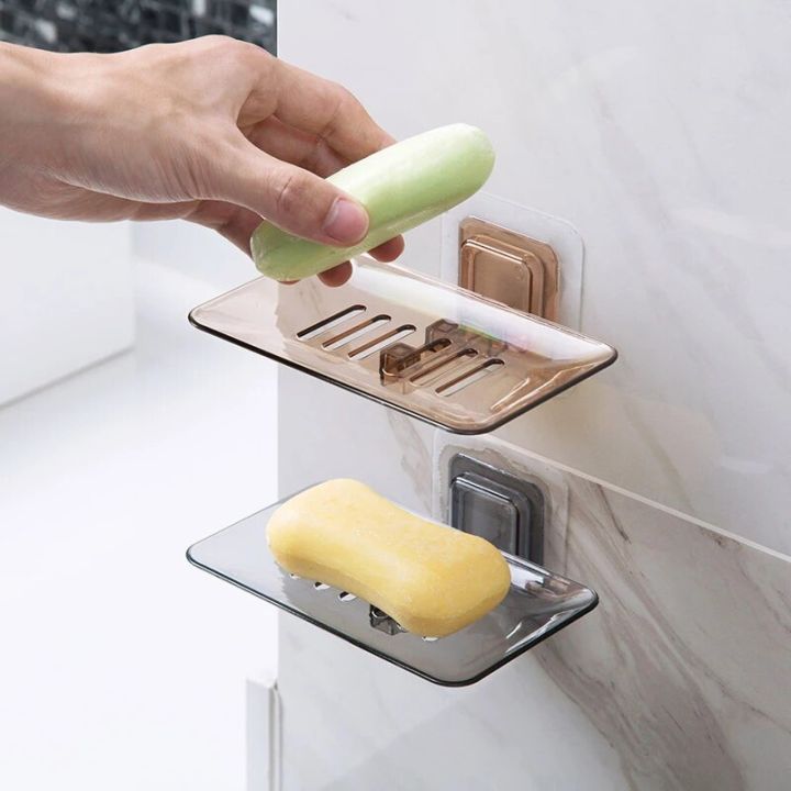 Transparent Soap Rack No Drilling Wall Mounted Layer Soap Holder Soap Sponge Dish Bathroom Accessories Soap Dishes Self Adhesive