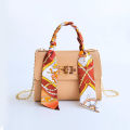 Women's fashionable simple solid color handbag design silk scarf mini chain single shoulder. 