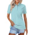 New 2024 Summer Women T Shirt Cotton Elegant Style Zipper Neck Fashion Office Lady Top Short Sleeve Polo For Women.
