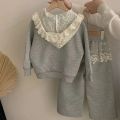 2025 Korean Girls' Spring Set - Lace Hooded Cardigan + Apron Dress | Chic 2-Piece Casual Outfit Baby Girl Clothes. 