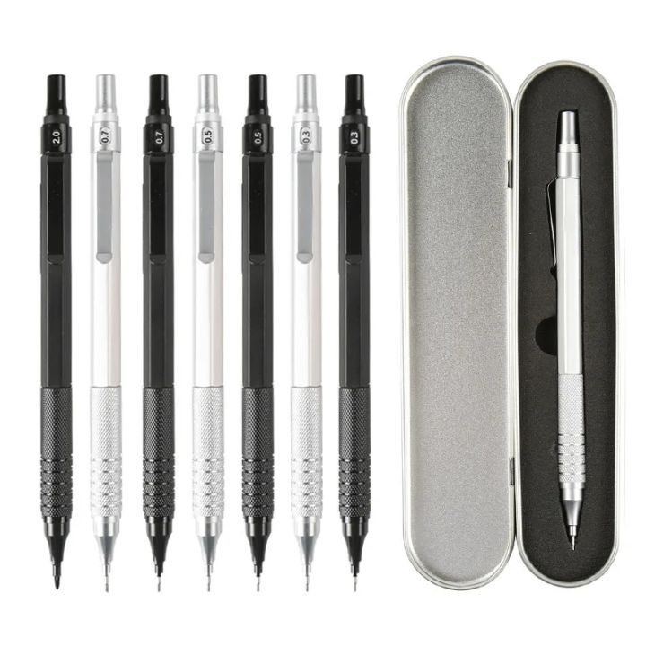 High Quality Metal Mechanical Pencils Set with Lead Refills Drafting Automatic Pencil 0.3, 0.5, 0.7, 2.0mm Pencil for Art Supply