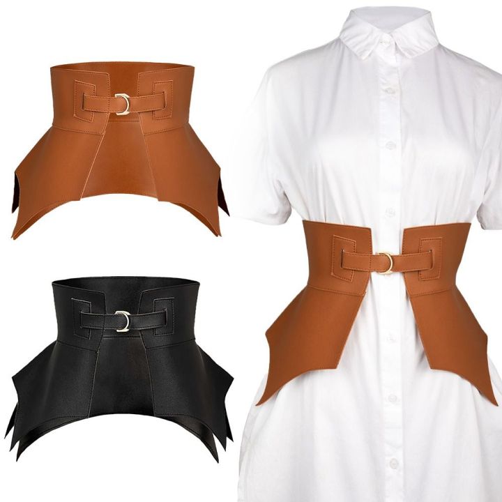 Black Brown Irregular Pu Leather Long Wide Belt Punk Style Women Fashion Autumn Winter Waistband Corset Belt