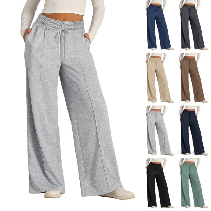 Women%20Long%20Pants%202026%20Spring%20Summer%20Straight%20Long%20Elastic%20Waist%20Wide%20Leg%20Women%20long%20trousers%20Casual%20Soft%20Knitted%20Yoga%20Pants%20-%20Image%205