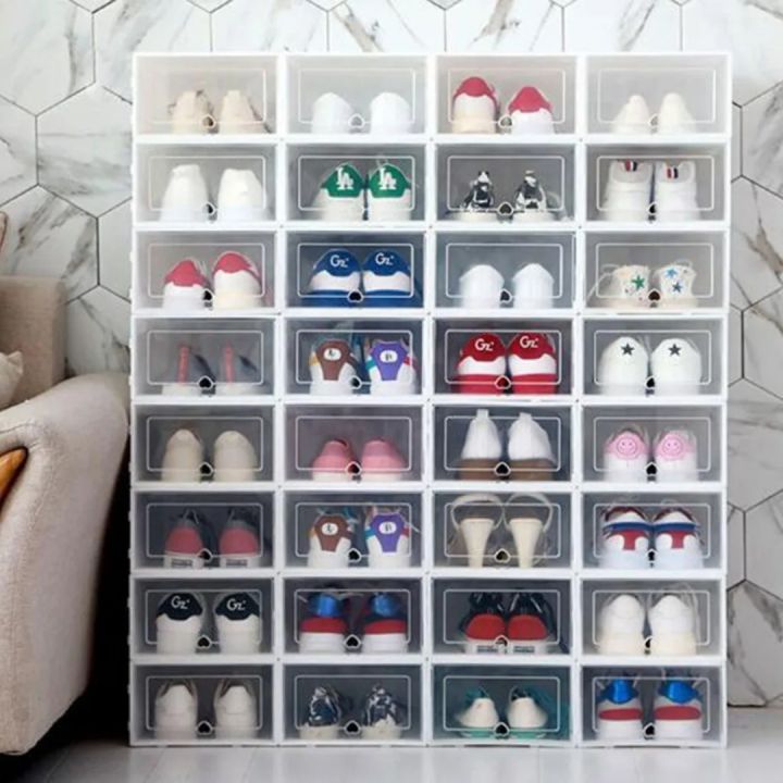1/6 PC Fashion Foldable Clear Shoes Storage Box Plastic Stackable Shoe ...