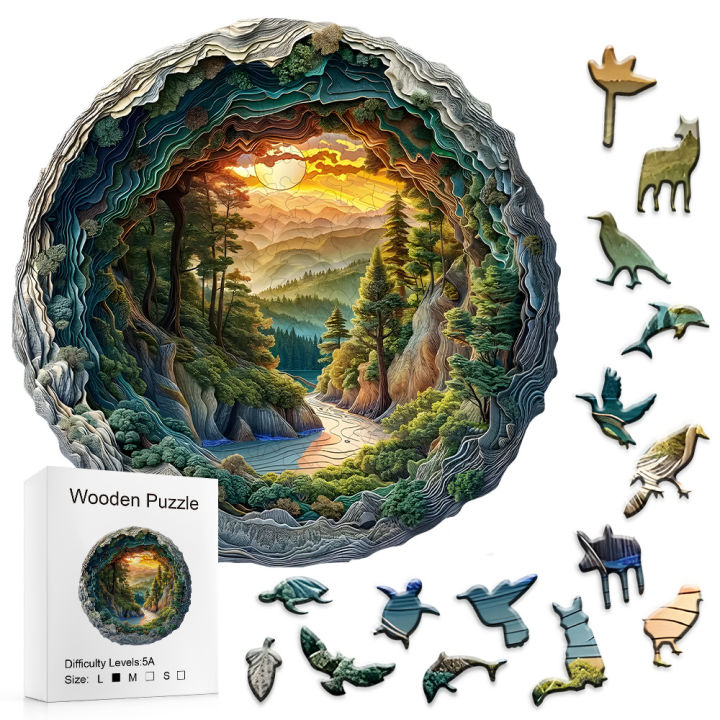 Wooden%20Puzzles%20for%20Adults,%20Flat%20Puzzle%20with%203D%20Visual%20Effect,%20Winter%20Scene%20Wooden%20Jigsaw%20Puzzles%20for%20Adults,%20Forest%20River%20Sunset%20-%20Image%203