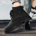 Men's high top boots four season outdoor work shoes anti slip and comfortable yellow boots fashion British casual leather boots. 