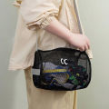 New women's mesh single shoulder bag large capacity cylindrical handbag daily makeup storage bag.
