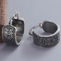 925 Sterling Silver Texture Flower Earrings For Women Gothic Trendy Simple Retro Earring Jewelry Party Accessories.