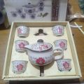 Teapot + 6 Cup Set Dorm Office Tea Set Small Pink Flowers Painted. 