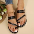 2025 Summer Flat Heel Sandals Women's Casual Simple Fashion Beach Slippers Women's PU Leather Belt Slip-On Gladiator Sandals. 
