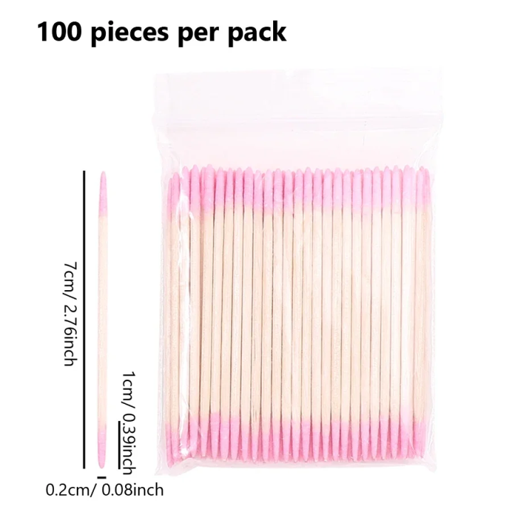 100Pcs Double-Ended Cotton Swabs with Fine Pointed Tips for Nail Art Makeup Eyeliner Correction - Essential Beauty Tools