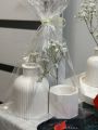 3 piece Home decorative vase combo set a mini ribbed turbine vase and a bottle neck vase with cloud tray artificial flower decorative Home and living room decoration concrete made vase combo set(without flower).