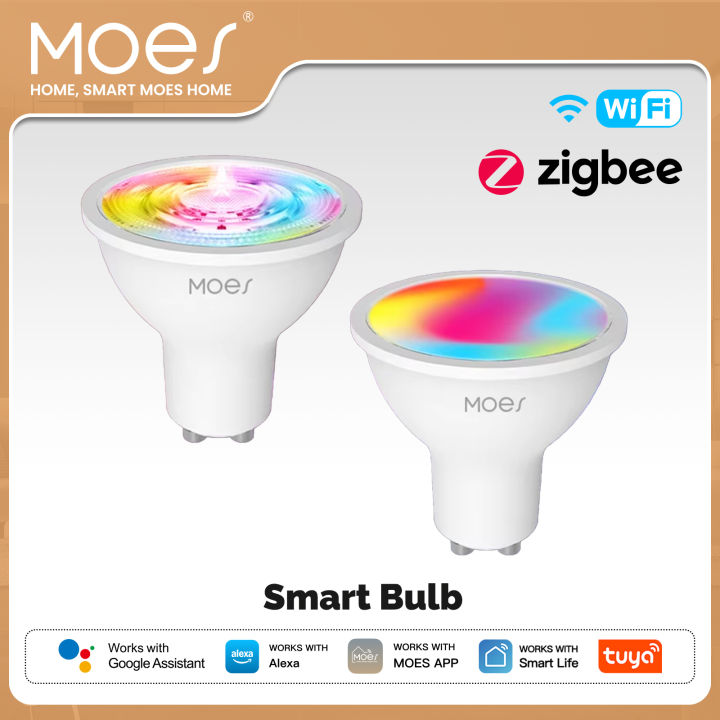 MOES Tuya ZigBee/WiFi GU10 Smart LED Bulb RGB+C+W White Dimmable Lamp Smart Life App Control Voice Alexa 