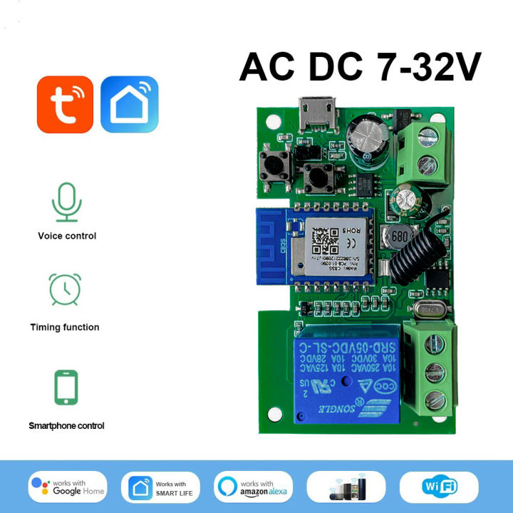 Smart Switch 1CH Tuya Smart Life  RF 12V 24V 7-32V AC DC Wifi Switch Work with Alexa  Home