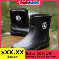 Men Rain Boots Non-slip Light Hiking Rain Shoes Slip on Waterproof Outdoor Leisure Rubber Fishing Shoes Work Water Shoes.