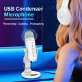 Professional White USB Condenser Microphone Studio Recording Mic for PC Computer Phone Gaming Streaming Podcast Vocals Youtube.