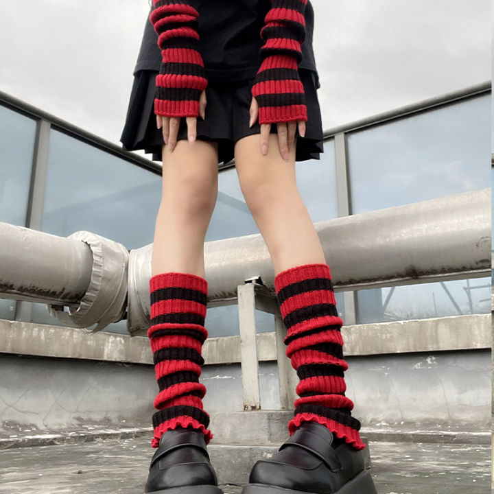 Lolita%20Long%20Socks%20Women's%20Leg%20Warmers%20Red%20Black%20Strip%20Arm%20Warmer%20Keep%20Sleeve%20Autumn%20Winter%20Crochet%20Socks%20Boot%20Cuffs%20Accessories%20-%20Image%204