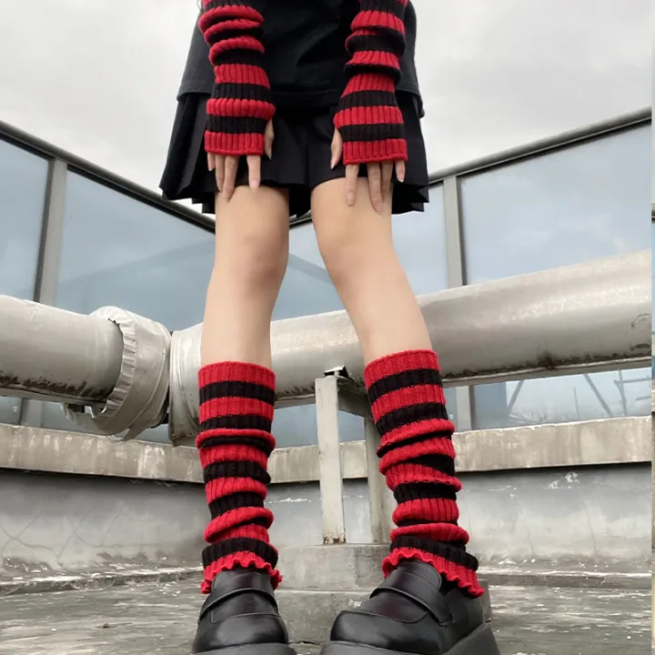 Lolita%20Long%20Socks%20Women's%20Leg%20Warmers%20Red%20Black%20Strip%20Arm%20Warmer%20Keep%20Sleeve%20Autumn%20Winter%20Crochet%20Socks%20Boot%20Cuffs%20Accessories%20-%20Image%204