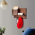 Wall Mounted Wooden Mail Sorter Organizer with 4 Double Key Hooks and Floating Shelf for Entryway or Mudroom Rustic Home Decor. 