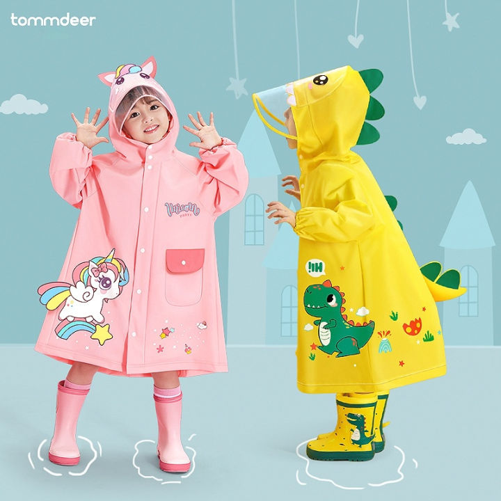Cute Kids Raincoat Wateproof Children Dinosaur Unicorn Rain Poncho Rain Coat Jacket with Backpack Position Student RainWear