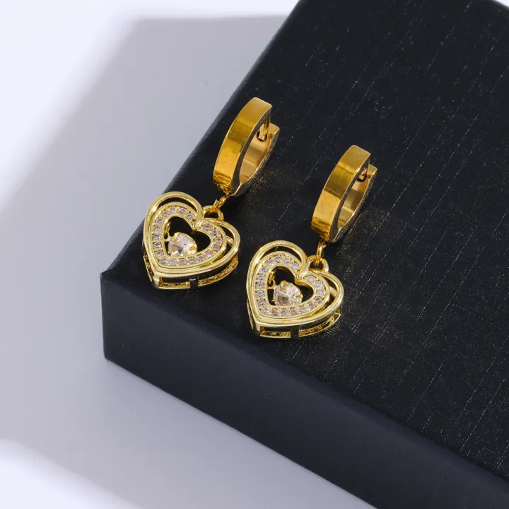 Cute%20Beating%20Heart%20Zircon%20Crystal%20Necklace%20Earrings%20For%20Women%2018K%20Gold%20Plated%20Stainless%20Steel%20Jewelry%20Set%20Female%20Clavicle%20Chain%20-%20Image%204