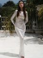Mesh See Through Maxi Dresses For Women Beach Cover-ups Long Sleeve Vestidos De Mujer Slim Fit One Piece Hot Club Rave Outfits.