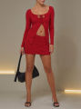 Women's  solid color tubular top, hollow irregular top, low-waisted tight one-step skirt set,fall women clothes. 