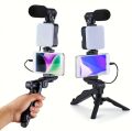Vlogging Kit All in One Video Making with Tripod Stand, LED light, microphone, Mobile Holder For all Mobile Phone's & DSLR Camera. 