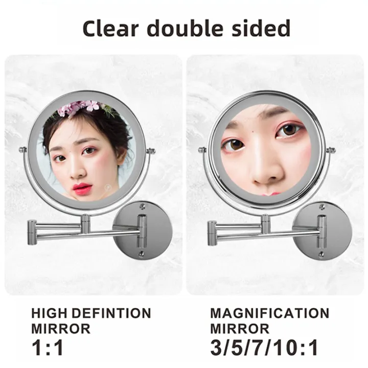8%20inch%20Wall%20Mounted%20Makeup%20Mirror%205/7/10X%20Magnifying%20Double%20Side%20Folding%20Arm%20Extend%20USB%20Charging%20Bathroom%20Smart%20Cosmetic%20Mirrors%20-%20Image%202