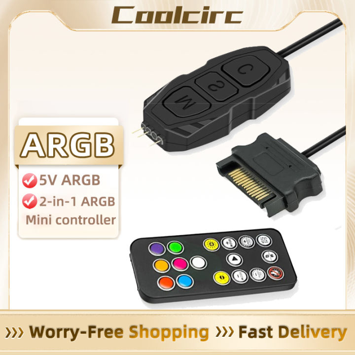 Coolcirc ARGB Controller 5V 3pin To SATA Power Supply Mini RGB Controller 3PIN Hub For Computer CPU Case Fan LED Light Radiator
