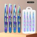 4PCS/Set Stainless Steel Eyebrow Tweezers Oblique Mouth Pointed Tip Beard Tweezers Multifunctional Portable Lash Extension Tool. 