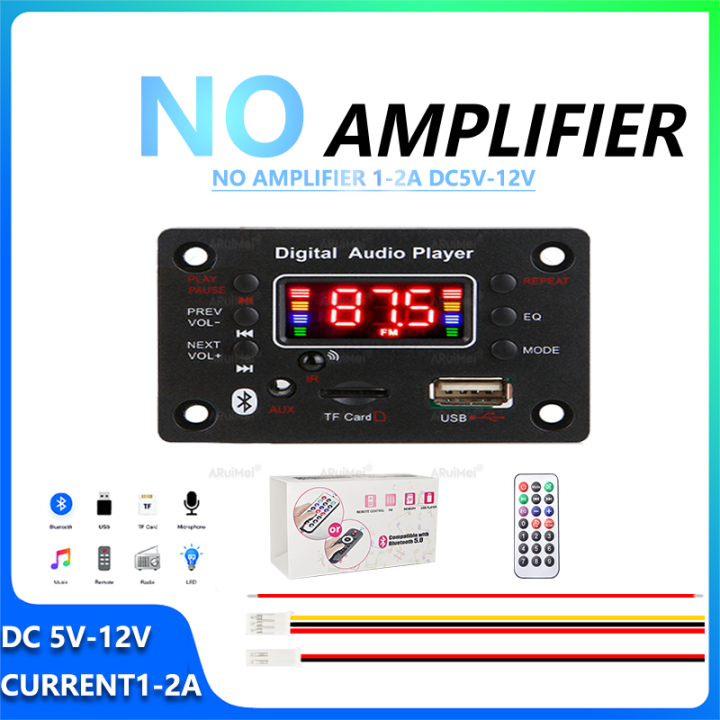 5V-12V Bluetooth Amplifier Board Complete Kit with Remote Display Power Adapter Cable &  Box for Car PC DIY Speaker Home