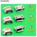 3 TYPES 5.9/6.4/7.2mm 5Pin 5P SMT Micro USB Tail Charging Connector Smartphone Mobile Phone Charging Socket 5p V8 Port. 