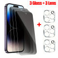 6 in 1 Anti Spy Tempered Glass Screen Protector For iPhone 11 12 13 14 15 Pro Max Privacy Glass Camera Lens Protector 14 15 Plus. 