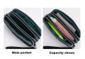 Solid Color Coin Purse Women Handbag Small Wallet Wrinkle Fabric Phone Purse Three Zippers Portable Makeup Bag. 