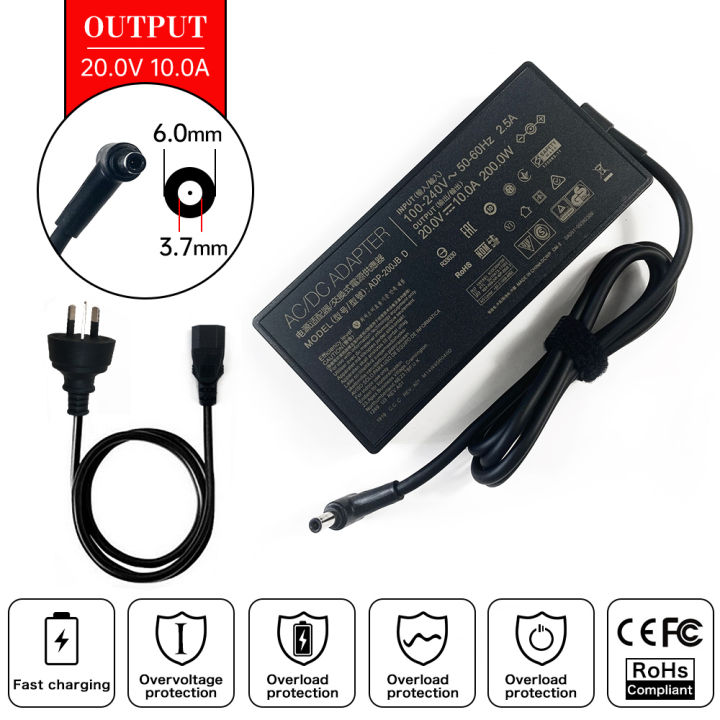 20V 10A 200W 6.0*3.7mm Laptop AC Adapter Charger for  ADP-150CH B ADP-200JB D ADP-180TB H G531G FX506HCB FX506HE