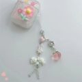 Pink Cute Peach Phone Charms Pendant Cute Bowknot Bead Handmade Sweet Girl Keychain For iPhone Camera Chain Love Heart Jewelry. 