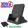 30W Wireless Charger Pad Stand Desktop Ultra-thin Mobile Phone Fast Charging Dock Station For iPhone 15 14 13 12 Samsung Xiaomi. 