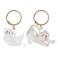 New Transparent Cat Hair Storage Keychain Stretching Lying Style Cute Animal Key Ring Durable Golden Hook Decorative Gift. 