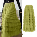 Summer Spring Women’s Multilayer Ruffles Tulle Skirt Pleated High Waist Fluffy Maxi Skirt Fairy Cake Dress Long Tutu Party Skirt.