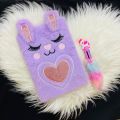 diary with pen for girl's  fluffy new rabbit style diary with multicoloured unicorn pen plush soft cover diary notebook A5 size cute stationary for girls gifts. 