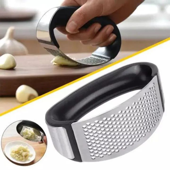 Garlic Press Rocker Garlic Peeler Set Stainless Steel Garlic Crusher Squeezer