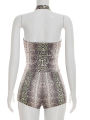 Beyprern  Snakeskin Print 2 Piece Set Women Halter V-Neck Crop Top and High Waist Skinny Shorts Summer Matching Outfits. 