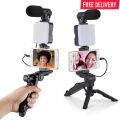 AY-49 Phone Vlog Tripod Vlogging Kit with Microphone, LED Light, and Remote Control - All-in-One Vlogging Kit. 