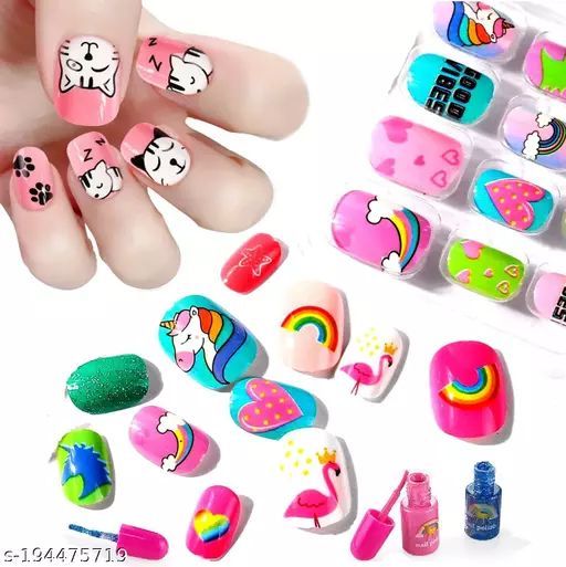12 / 24 Pcs Kids Short Clear False Nails Press on Nails for Kids -   Children Fake Nails Kids Girls Stick on Nails for Kids Full Cover Cute Pre-Glue Acrylic Fake  Kits Sets 