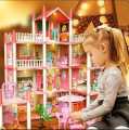 4--Storey Big Doll House Villa with 4 Dolls Children's Family DIY Accessories Assembly Dream Castle Toy Girl Gift. 