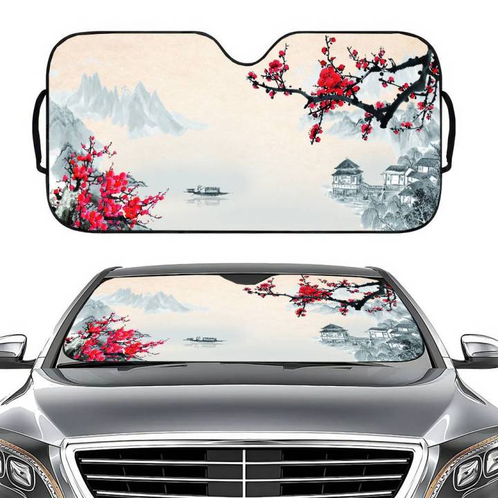 Chinese Plum Flower Sunshade Windscreen 3D Film Plaid Novelty Car Front Window Visor 70x130cm Sun Visor Solar Protect