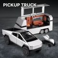 1:24 Tesla Cybertruck Pickup Trailer Alloy Car Model Diecasts Metal Toy Off-road Vehicles Truck Model Sound and Light Kids Gifts. 