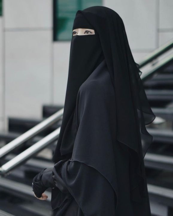 Hijab Half Niqab patti And Plain Scarf Chiffon Soft Georgette - Stroller - Naqab For Girl's and Women's