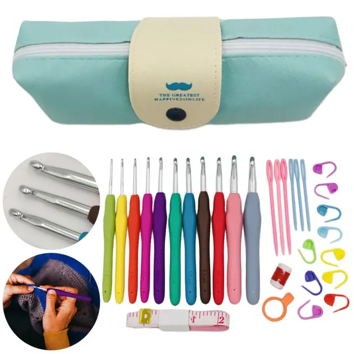 Crochet Hooks Set Blunt Knitting Needles Ergonomic Handle Colorful Crochet Hooks Kit 11 Sizes for Mom Grandma Gifts